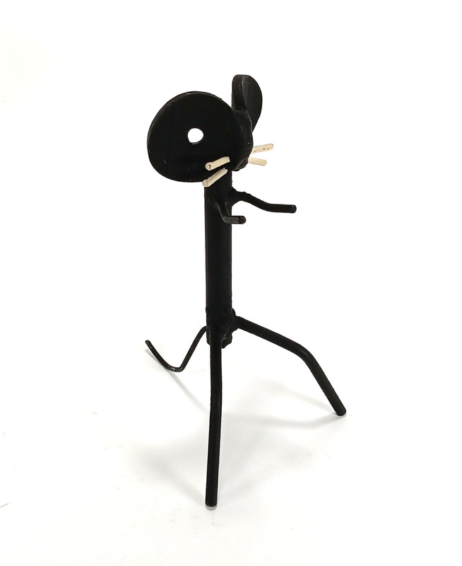 VTG Mouse Sculpture Handmade Mid Century Black Cast Metal Abstract Art Figure