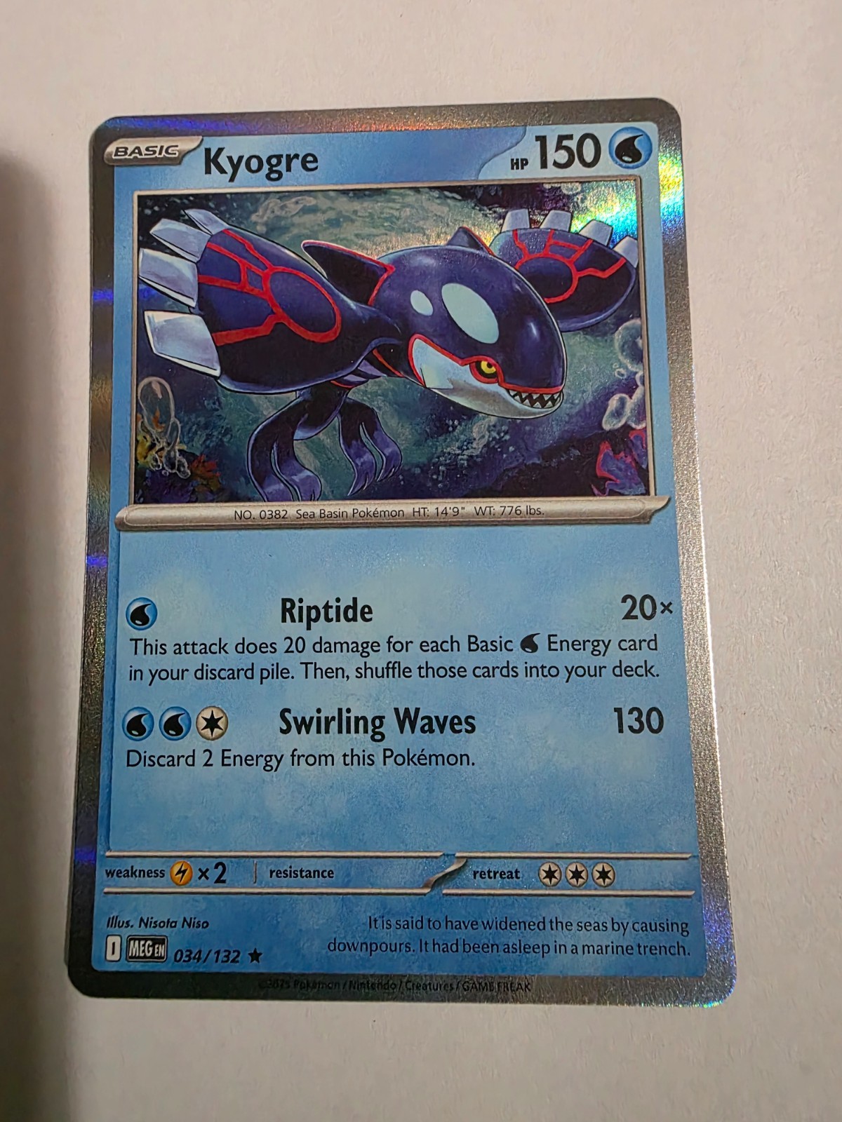 Pokemon Mega Evolution Kyogre Holo Rare No. 34/132 NM