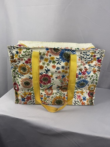 Floral Tote Bag Zipper Reusable Grocery Picnic Lunch Yellow