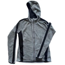 Athleta Snowscape sz M Hooded Jacket Full Zip Stretchy Grey Space Dye Pockets