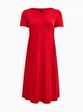torrid - Cotton V-Neck Slit Side Midi Dress - Red - Size 1X