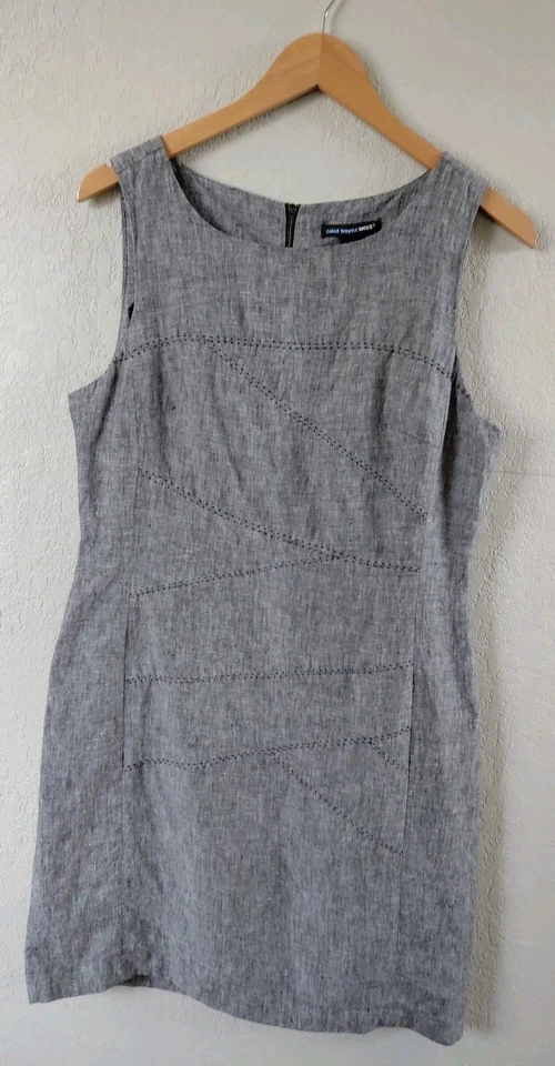 Vestido vaina gris sin mangas Saint Tropez West para mujer talla 12 lino negocios Foto 2 de 4
