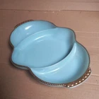 Vintage Fire King Delphite Blue 3 Slot Glass Relish Dish w/ Gold Trim-USA