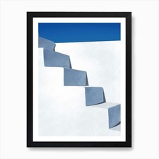 Limewashed Steps Santorini Art Prin Framed Wall Art Poster Canvas Print Picture