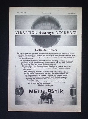 Original 1944 Werbung Metalastik Schwingungsdämpfende Halterungen Luftfahrt