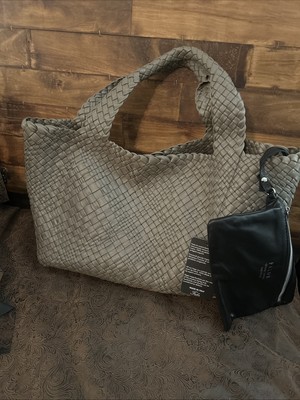 FALOR  F749T  X-Large Taupe Woven Leather Tote Bag falorni Women NWT
