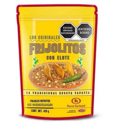 Frijoles Karne Garibaldi con elote 420g Bag Refried Beans Mexico