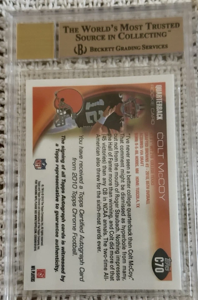 2010 Topps Chrome Colt McCoy Rookie Autograph #C70. BGS 9.5 GEM MINT & 10 - Image 4 of 4