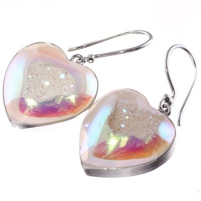 925 Silber Herz Si-Opal Titan weiß Druzy Achat Sterling Ohrringe, 7/8''