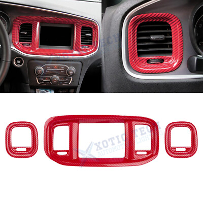 Red Carbon ABS Dashboard Air Conditioner Outlet Trim For Dodge Charger 15-2023