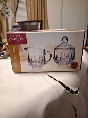 Vintage Cristal d' Arques Crystal Sugar Bowl & Creamer by Longchamp.open Box