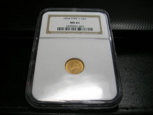 1854 Liberty Head Gold Dollar $1 Type 1  NGC MS61