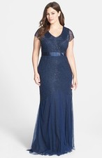 NWOT navy Adrianna Papell beads chiffon Gown size 12