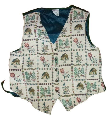 90's BOBBIE BROOKS Tapestry Vest COUNTRY farm house teal blue Large