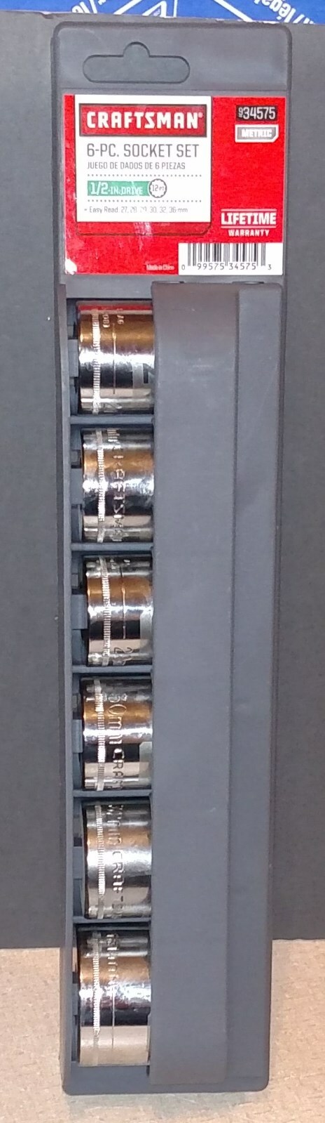 Craftsman 6 PC 1/2" Drive 12 PT Metric Socket Set 27mm - 36mm 34575 for ...