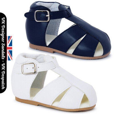 Boys Sandals Gladiator Spanish Style Baby White Navy UK Designer