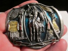 1984 AMERICAN NATIVE INDIAN THEME BELT BUCKLE HEAVY - GW-4