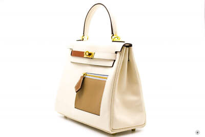 NEW Hermes H083583CC Kelly 25 Colormatic Chromatic Bag Nata/chai