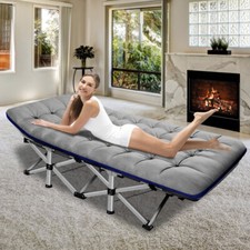 Folding Camping Cot Adults Military Cots Sleeping Bed With Mattress  Carry Bag