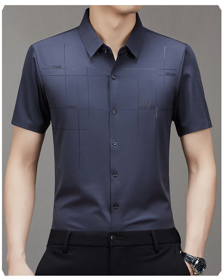 Men Anti-Wrinkle Ice Silk Quick-Drying Short Sleeve Stretch Business Work Shirt Men Anti-Wrinkle Ice Silk Quick-Drying Short Sleeve Stretch Business Work Shirt