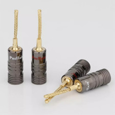 4PCS Audio Speaker Cables Connectors Gold Plated HiFi Brass Braided Banana Plugs
