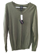 Jos A Bank Signature Collection Olive Green Pima V-Neck Sweater Men's Sz Large