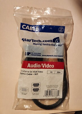 StarTech (VGASPL1W) 1Ft. VGA To 2x VGA Video Splitter Cable-M/F  (New)