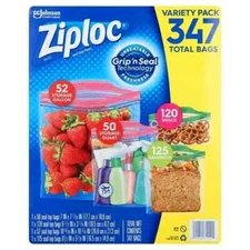 Ziploc Grip 'n Seal Bags Variety Pack - 347ct, Easy Storage & Freshness, 4 sizes