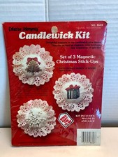 VTG Needlecraft Kit Christmas Magnetic Stick-ups Ornaments Candlewick Kit 8648