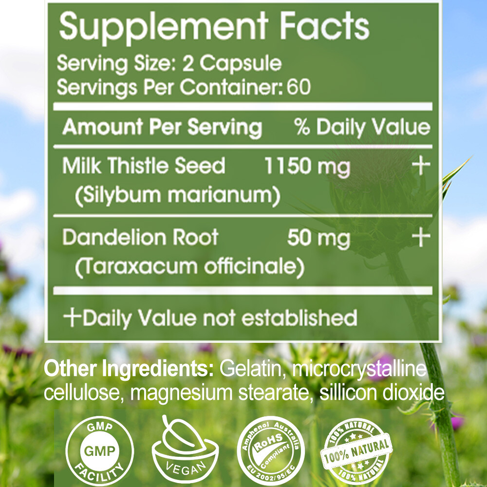 Liver Cleanse & Detox Support Supplement 1600mg with 120 caps + Milk Thistle