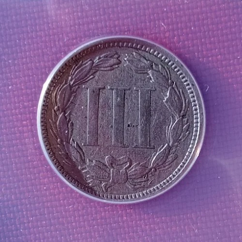 1875  U.S. 3cent Nickel Coin ANACS Graded EF 40 Damaged . - Image 3 of 4