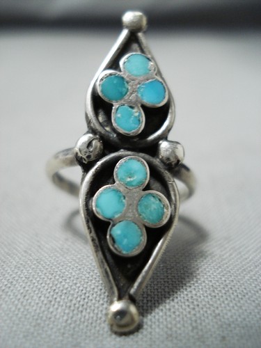 DAZZLING VINTAGE ZUNI BLUE GEM TURQUOISE STERLING SILVER RING OLD