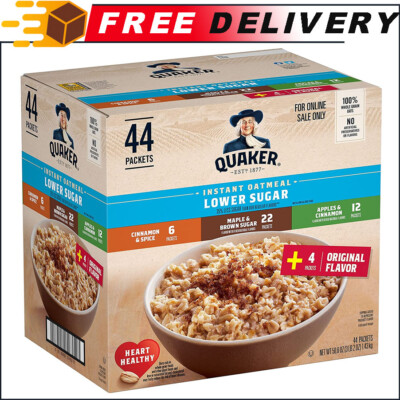 44-Packets Quaker Instant Oatmeal Lower Sugar, 4 Flavor Variety Pack