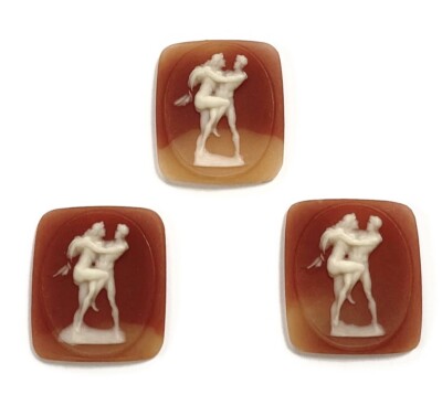 4 Vintage Standing Lovers Kissing Carnelian Resin 35x22mm. Rectangle Cameos L514