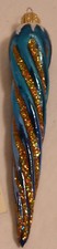 OWC Old World Christmas Blown Glass Shimmering Icicle 34005 Blue Gold snowcap