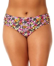 California Waves Plus Size Floral-Print Side-Ruched Swim Bottoms, Size 0X
