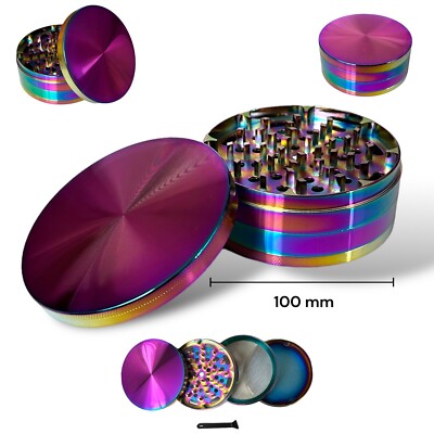 Riesiger Grinder Rainbow 100 mm 4 Zoll 4 Schichten extra groß Metall Kräuterbrecher