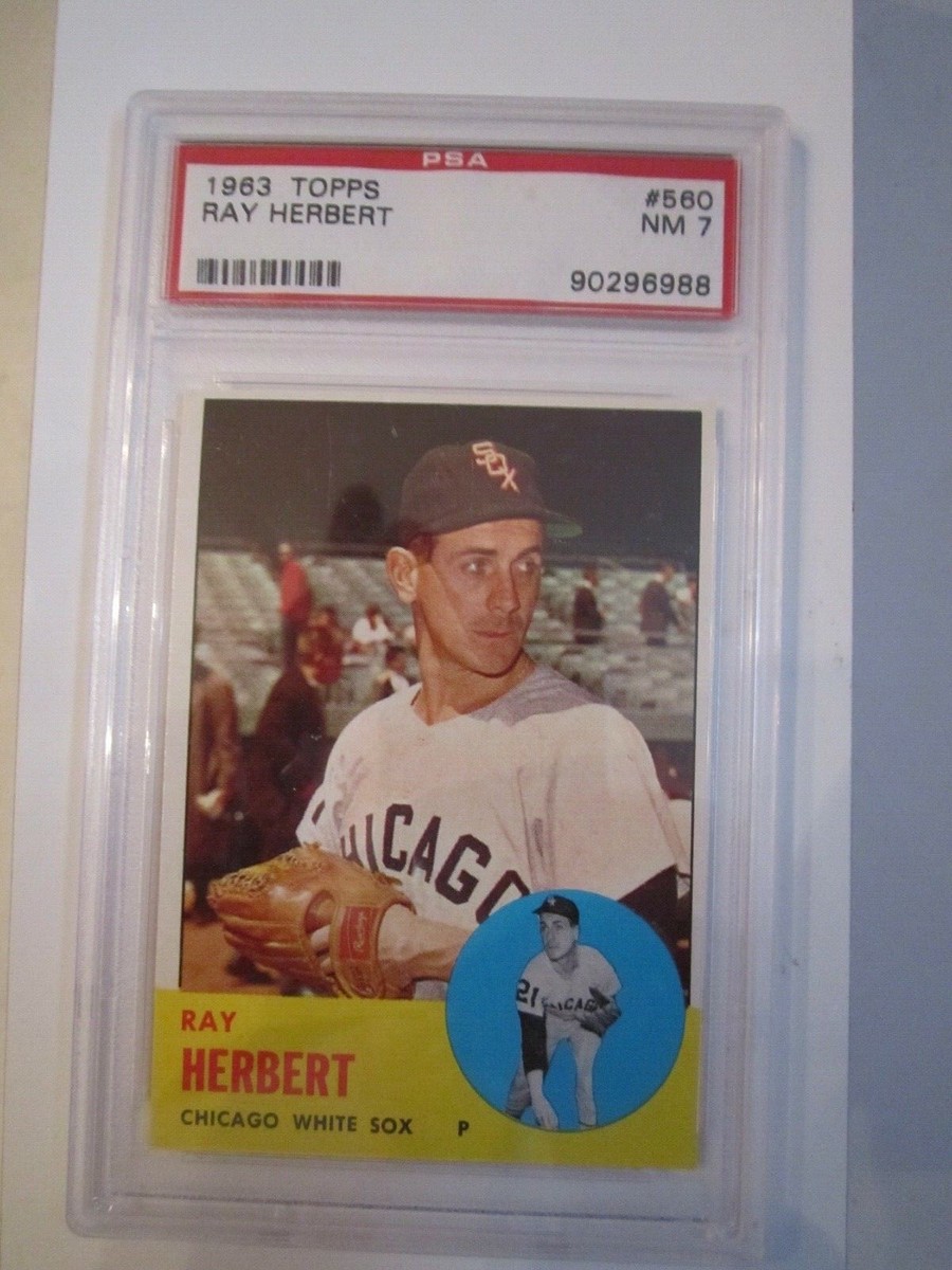 1963 topps baseball psa graded cards #470 Tom Tresh 7 (152202390) receiving a Gem Mint 10 autograph grade 1963 RAY HERBERT TOPPS BASEBALL
