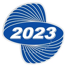 Versa Tags 2023 Oval Model Year Car Dealer Window Stickers Blue/White - 12 Pack