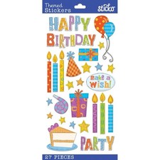 Scrapbooking Stickers Sticko Happy Birthday Candles Make A Wish Cake Balloons