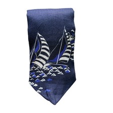 Paul Stuart Phineas Cole Indigo Sailboat Print Linen Gilbert Tie