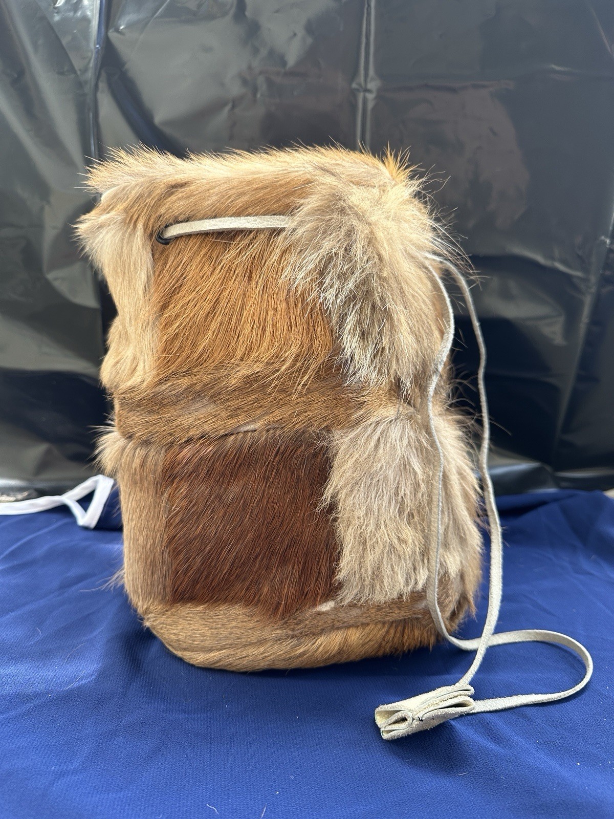 Vintage 1970s Monkey Patchwork Fur Drawstring Sat… - image 2