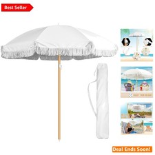 6 Ft Outdoor Umbrella - Elegant Fringed Design, Quality Steel Easy Setup