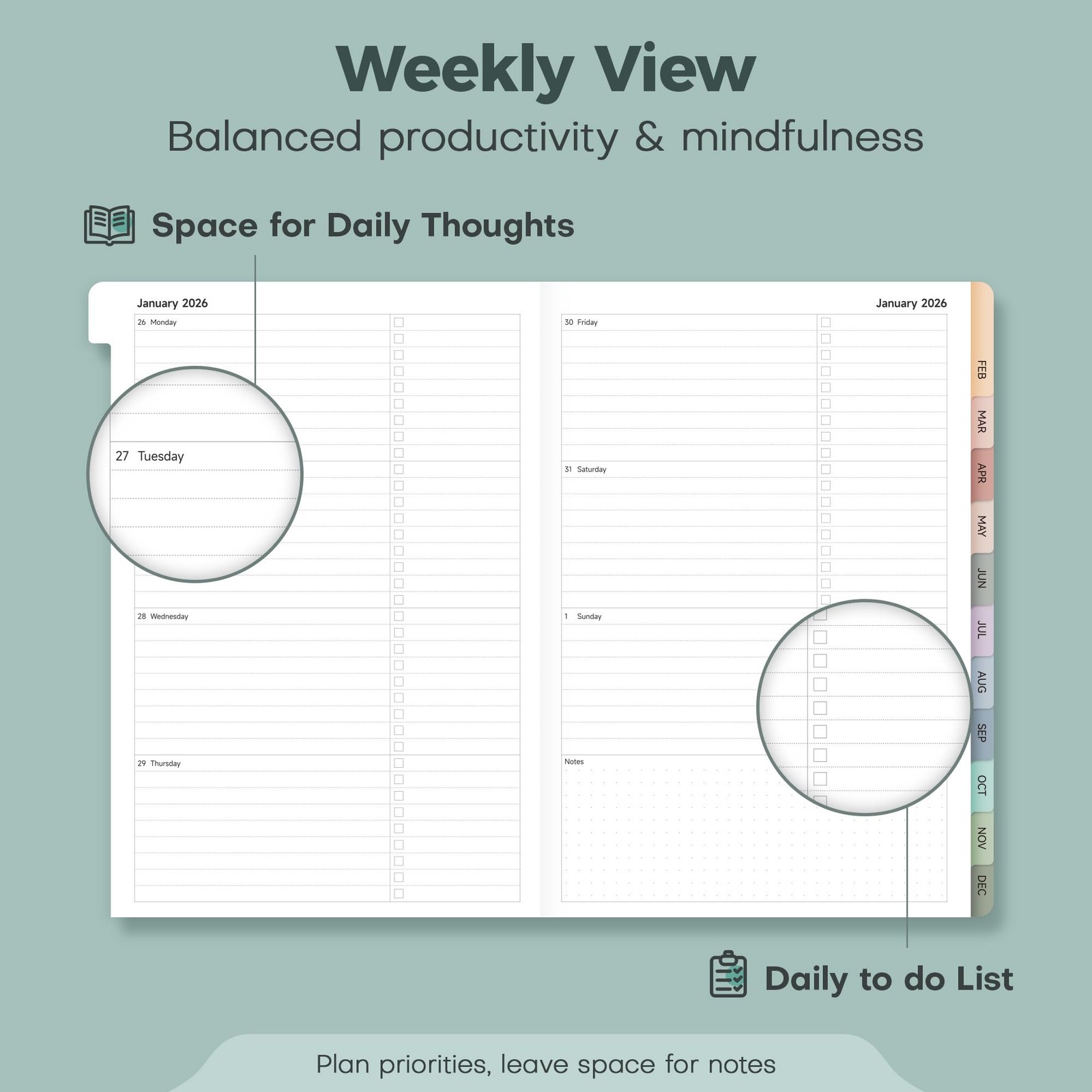 2026 Agenda Planner, Weekly Monthly Layout, Hardcover Notebook, Off White thumbnail 6