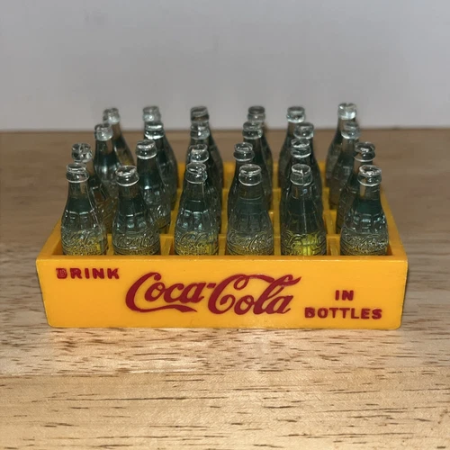 Vintage 1950s Mid Century Coca-Cola 24 Miniature Clear Plastic Bottles & Crate