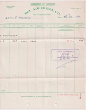 1957 Bel Air Hotel Receipt Piarco Airport Trinidad Caribbean Travel Ephemera