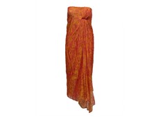 Vintage Orange & Fuchsia Oscar de la Renta Printed Strapless Dress Size US 4