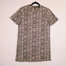 ZARA Snakeskin Print Shift Dress Size S Short Sleeve Tan Black Animal Print