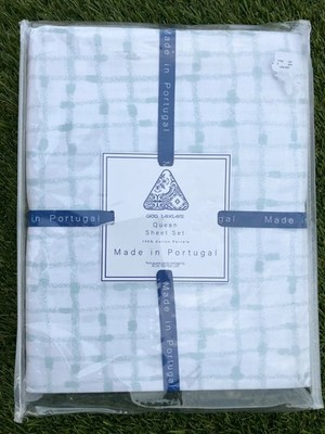 Alda Texteis Textiles Cotton Percale Queen Sheet 4pc Set Portugal Sage NEW