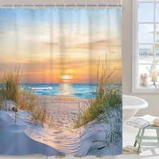 Beach Ocean Coastal Shower Curtain Seaside Seashore Sunset Sunrise Scenery Ha...